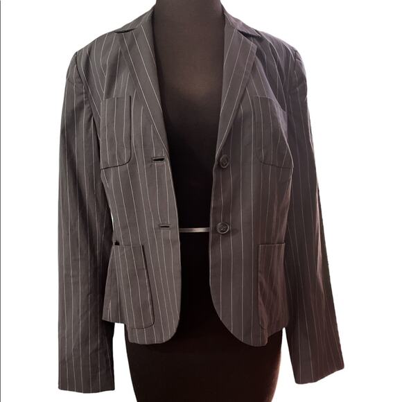 CAbi Classic Gray White Pinstripe Menswear Capusule Cotton Blend Office Blazer 8 - Picture 4 of 7